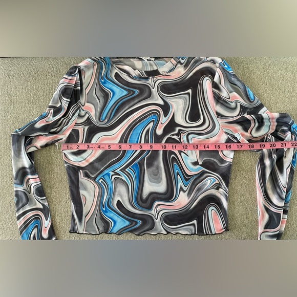 ACOA Long Sleeve Semi-Sheer Swirl Crop Top Shirt Blue Gray Size Large - Picture 6 of 8